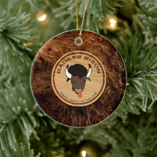 Badass Bison Boerderij Logo Coffee Mok Keramisch Ornament (Boom)