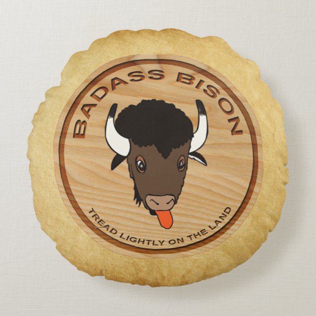 Badass Bison Boerderij Logo Rond Kussen (Voorkant)