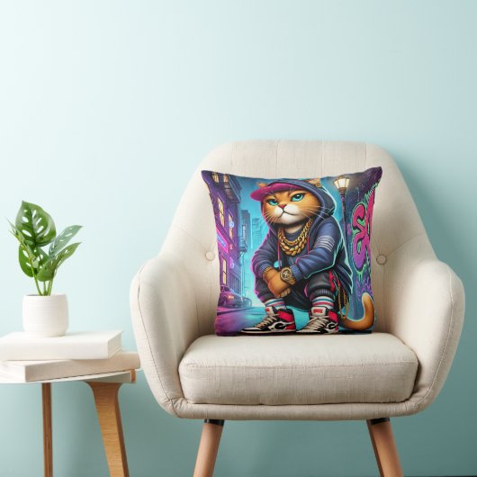 Badass Cat – Urban Street-Style Feline met Graffi Kussen (Stoel)