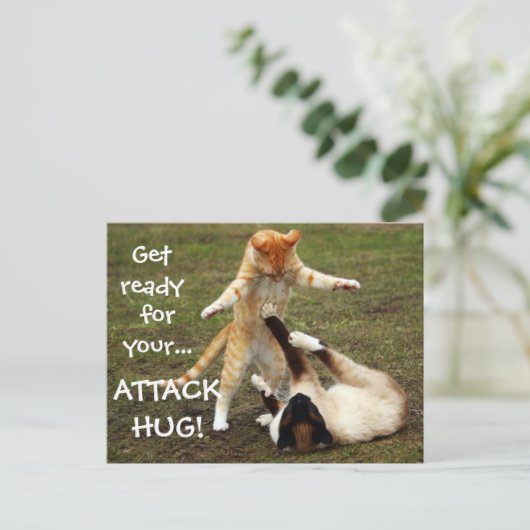 Badass Cats - Attack hug Briefkaart (Staand voorkant)