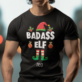 Badass elf-familie voor kerstmis met naam t-shirt