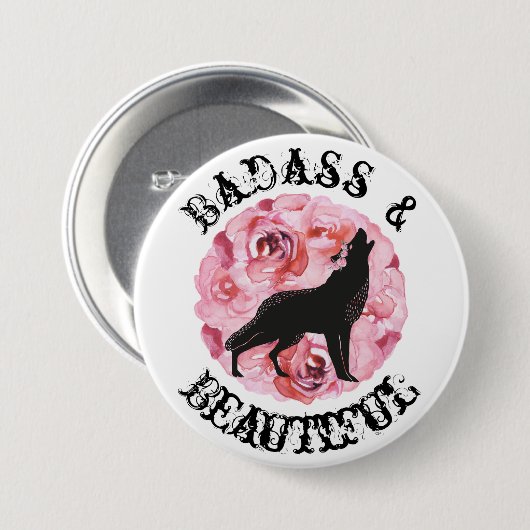 Badass en Beauful Black Wolf en Rozen Button (Voorkant /achterkant)