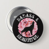 Badass en Beauful Wolf en Rozen Black Button (Voorkant /achterkant)