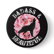 Badass en Beauful Wolf en Rozen Black Button