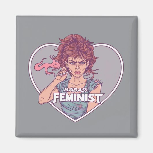 BADASS FEMINIST, cartoon Magneet (Voorkant)