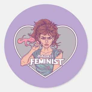 BADASS FEMINIST, cartoon Ronde Sticker