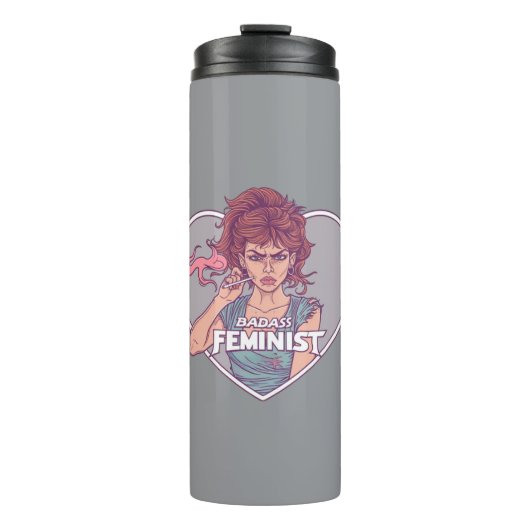 BADASS FEMINIST, cartoon Thermosbeker (Voorkant)