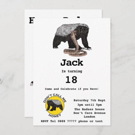 Badass Honey Badger Fearless 18th Birthday Party (Voorkant / Achterkant)