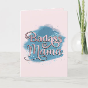 Badass Mama Dusty Blue en Pink Glitter Moederdag Feestdagen Kaart