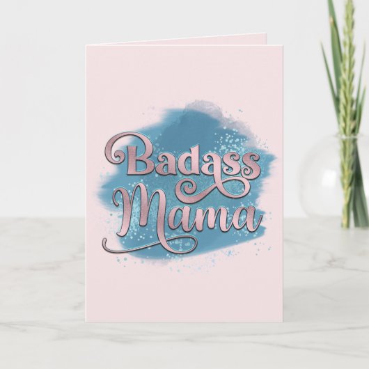 Badass Mama Stofblauw & Roze Glitter Moederdag Feestdagen Kaart (Voorkant)