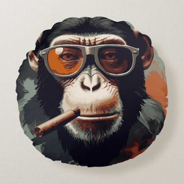 Badass Monkey Rond Kussen (Voorkant)