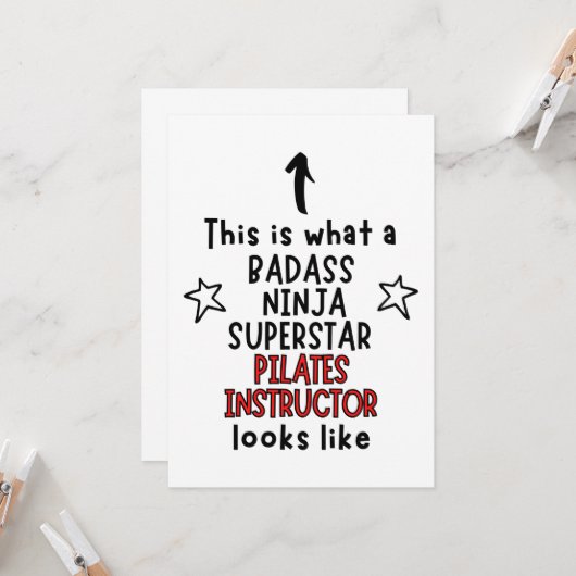 Badass, Ninja, Superstar, Pilates Instructor Kaart (Voorkant / Achterkant in situ)