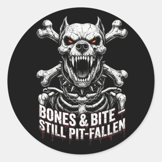 Badass Skeleton Bulldog Gothic Skull Ronde Sticker (Voorkant)