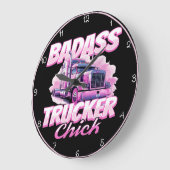 Badass Trucker Chick Pink Power Grote Klok (Hoek)