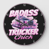 Badass Trucker Chick Pink Power Grote Klok (Voorkant)