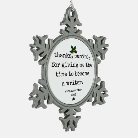 badassschrijvers boomversiering - bedankt , panini tin sneeuwvlok ornament (Links)