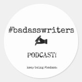 #badassschrijvers podcast stickers (Voorkant)