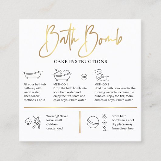 Badbom verzorging instructies chique wit & goud Lo Vierkante Visitekaartje (Voorkant)