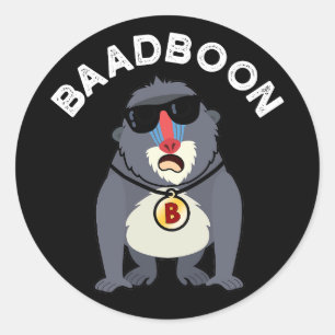 Badboon Funny Bad Baboon Pun Dark BG Ronde Sticker