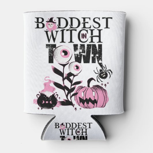 Baddest Witch in Town Halloween in enge roze Blikjeskoeler (Voorkant)