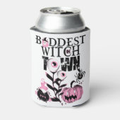 Baddest Witch in Town Halloween in enge roze Blikjeskoeler (Blikje Achterkant)