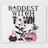 Baddest Witch in Town Halloween roze en eng Cadeaupapier (Vlak)