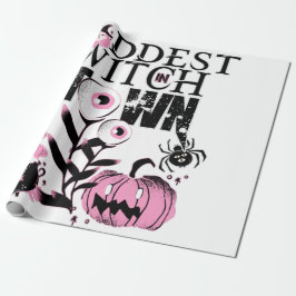 Baddest Witch in Town Halloween roze en eng Cadeaupapier