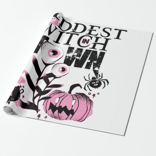 Baddest Witch in Town Halloween roze en eng Cadeaupapier (Uitgerold)