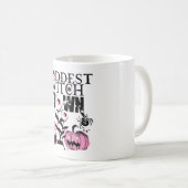 Baddest Witch in Town Halloween roze en eng Koffiemok (Voorkant rechts)