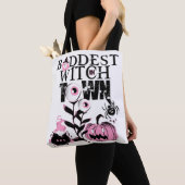 Baddest Witch in Town Halloween roze en eng Tote Bag (Dichtbij)