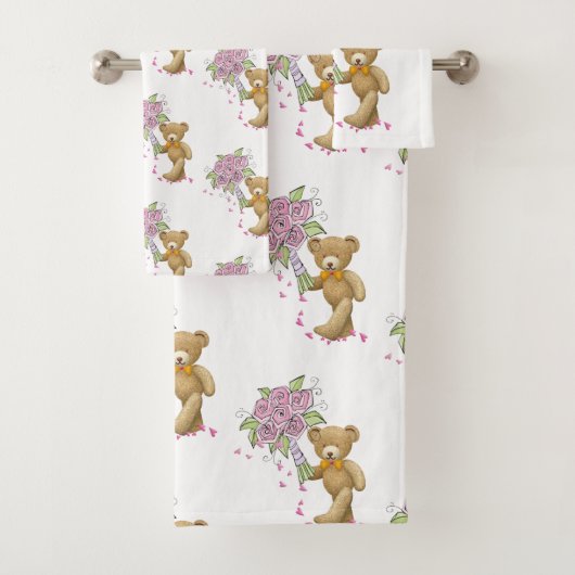 Baddy Bear Floral Pink Bad Handdoek (Insitu)