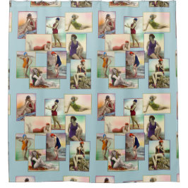  baden Beauties op blauw Douchegordijn