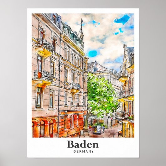 Baden Duitsland Reizen Waterverf Hand getekend Poster (Voorkant)