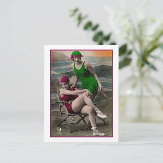 Baden schoonheden in groene en frambozen pakken briefkaart (Staand voorkant)