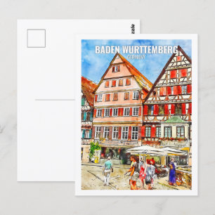 Baden Wurttemberg Duitsland Travel Place Waterverf Briefkaart