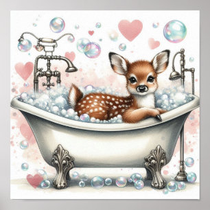 Badende herten in bubbelbad poster