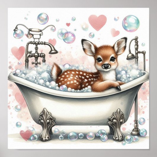 Badende herten in bubbelbad poster (Voorkant)