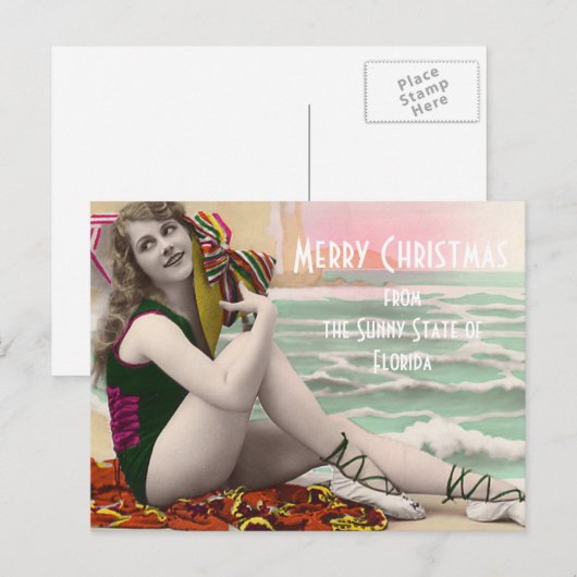 Badende schoonheden van de afgelopen Florida Kerst Feestdagenkaart (Voorkant / Achterkant)