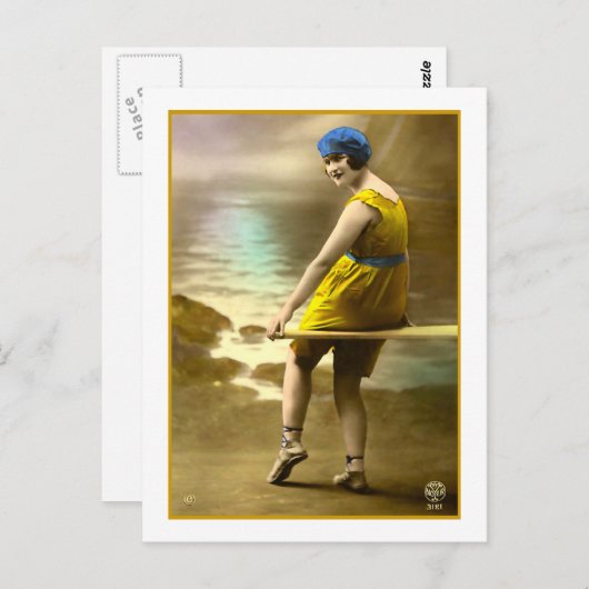 Badende schoonheid in geel en blauw briefkaart (Voorkant / Achterkant)