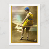 Badende schoonheid in geel en blauw briefkaart (Voorkant)