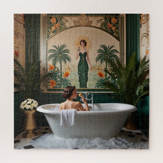 Badende vrouw in Art Deco badkamer Legpuzzel (Verticaal)