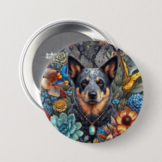 Badge Australische vee hond kunst Ronde Button 7,6 Cm (Voorkant /achterkant)