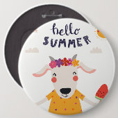 Badge " Hello Summer " Ronde Button 6,0 Cm (Voorkant /achterkant)