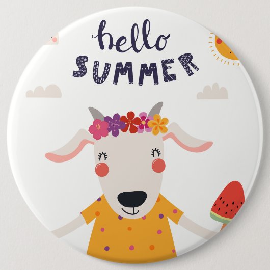 Badge " Hello Summer " Ronde Button 6,0 Cm (Voorkant)