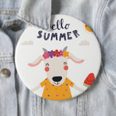 Badge " Hello Summer " Ronde Button 6,0 Cm (In situ)