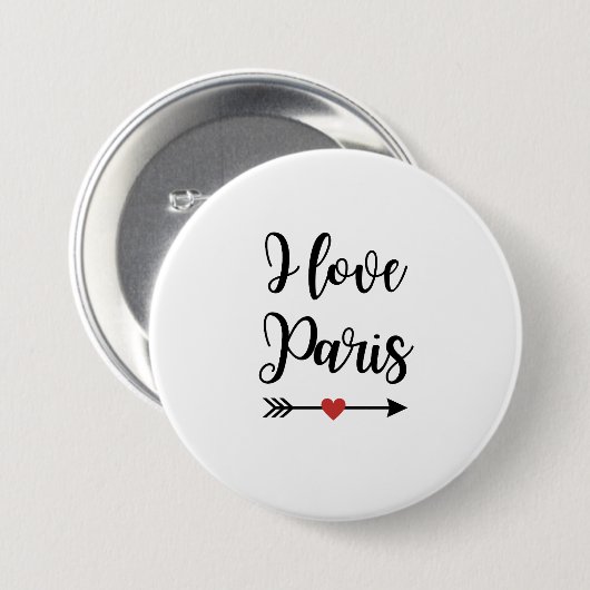 Badge I love Paris Ronde Button 7,6 Cm (Voorkant /achterkant)