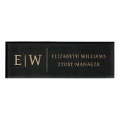 Badge Magneet Zwart Goud Monogram Werknemer Naam T (Voorkant)