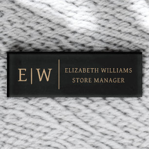 Badge Magneet Zwart Goud Monogram Werknemer Naam T