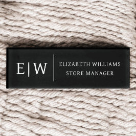 Badge Magnet Zwart Monogram Werknemer Naam Tag