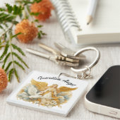 Badge met Gouden Beschermengel Sleutelhanger (Voorkant Rechts)